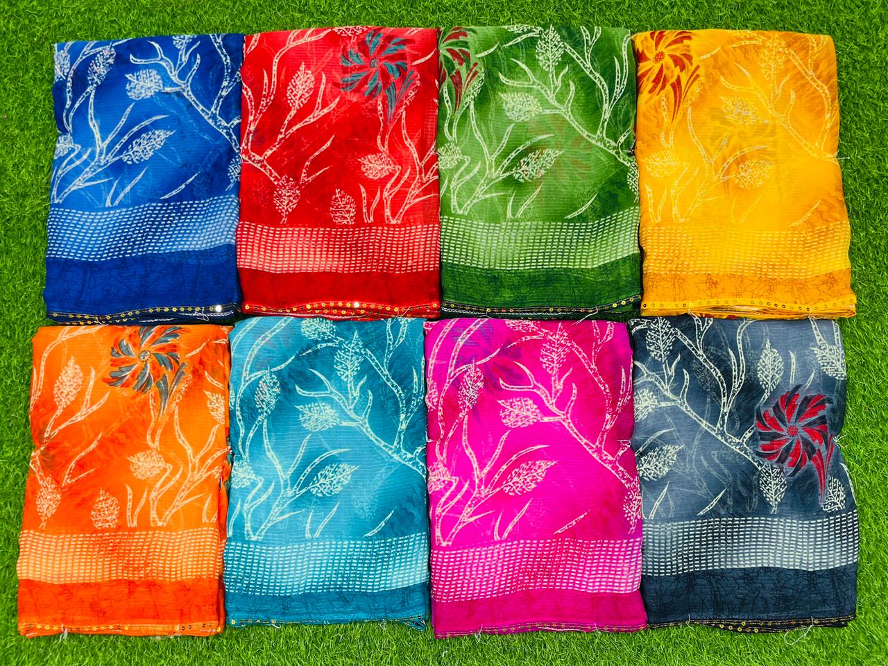 Zomato Printed-05 Soft Daily Wear Saree – Multicolor Leaf Print-8 Pcs Set-M.R. Saree Emporium