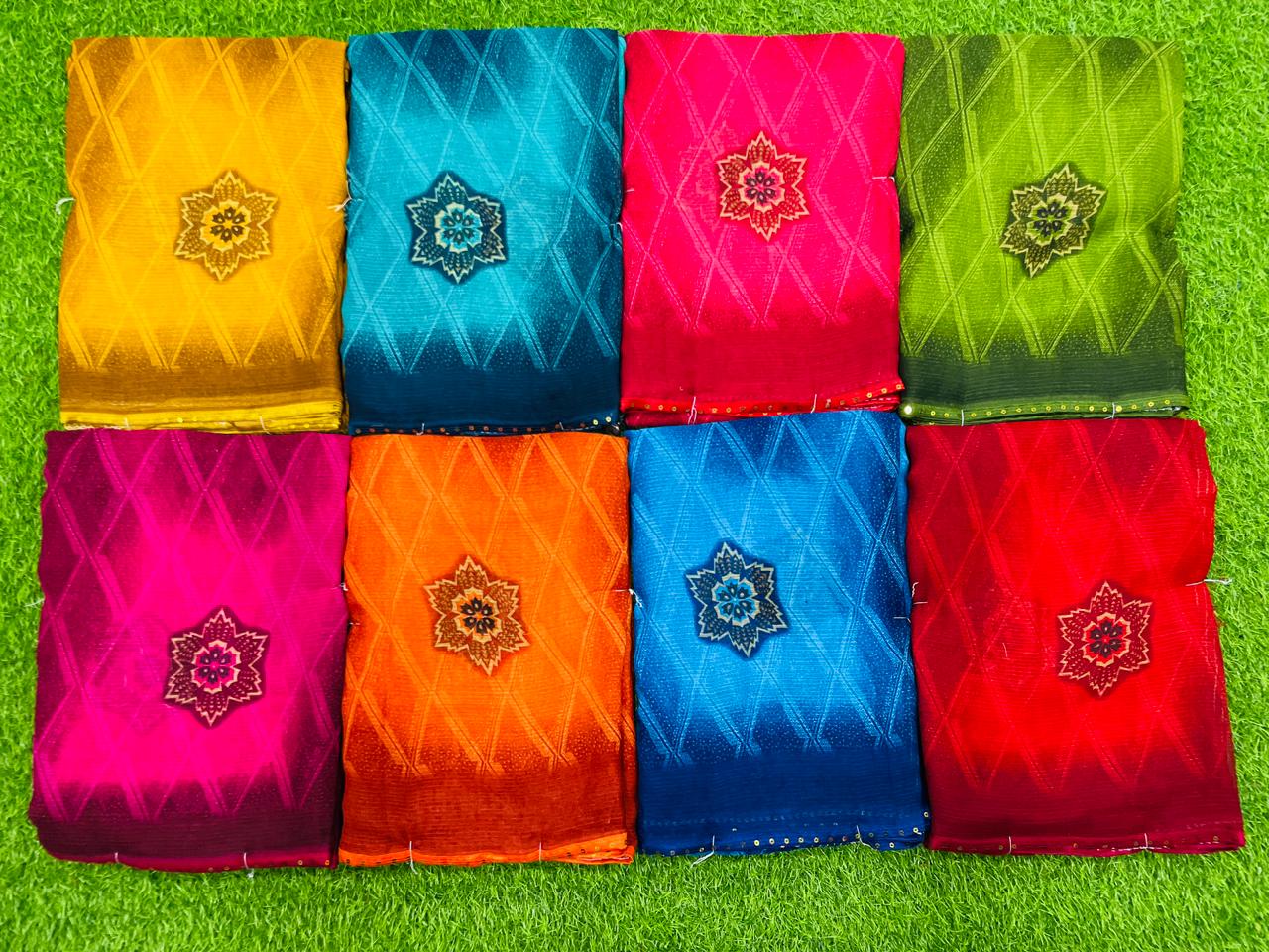 Zomato Printed-06 Soft Daily Wear Saree – Multicolor Leaf Print-8 Pcs Set-M.R. Saree Emporium