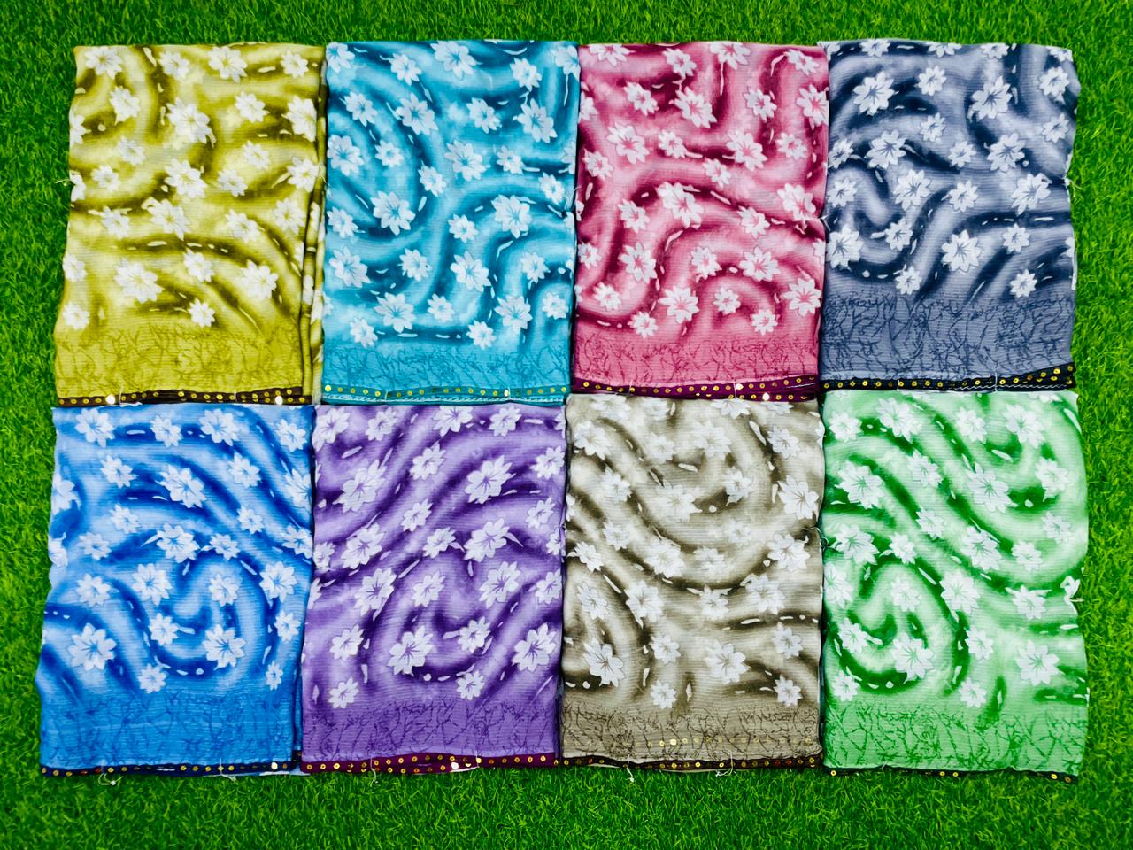 Zomato Printed-08 Soft Daily Wear Saree – Multicolor Leaf Print-8 Pcs Set-M.R. Saree Emporium