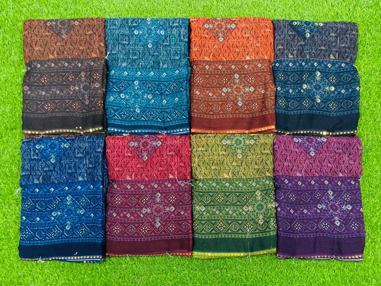 Zomato Printed-09 Soft Daily Wear Saree – Multicolor Leaf Print-8 Pcs Set-M.R. Saree Emporium