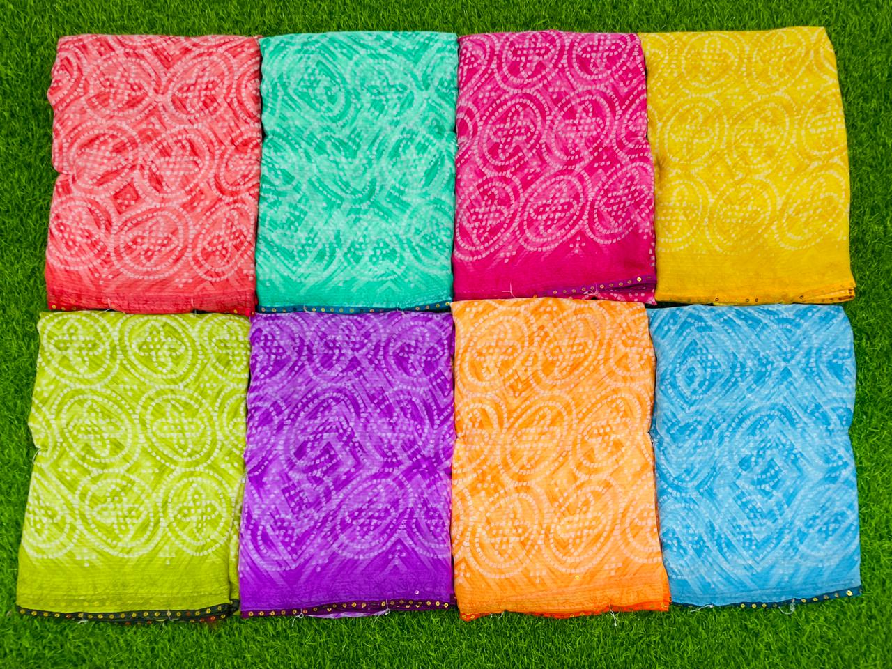 Zomato Printed-13 Soft Daily Wear Saree – Multicolor Leaf Print-8 Pcs Set-M.R. Saree Emporium