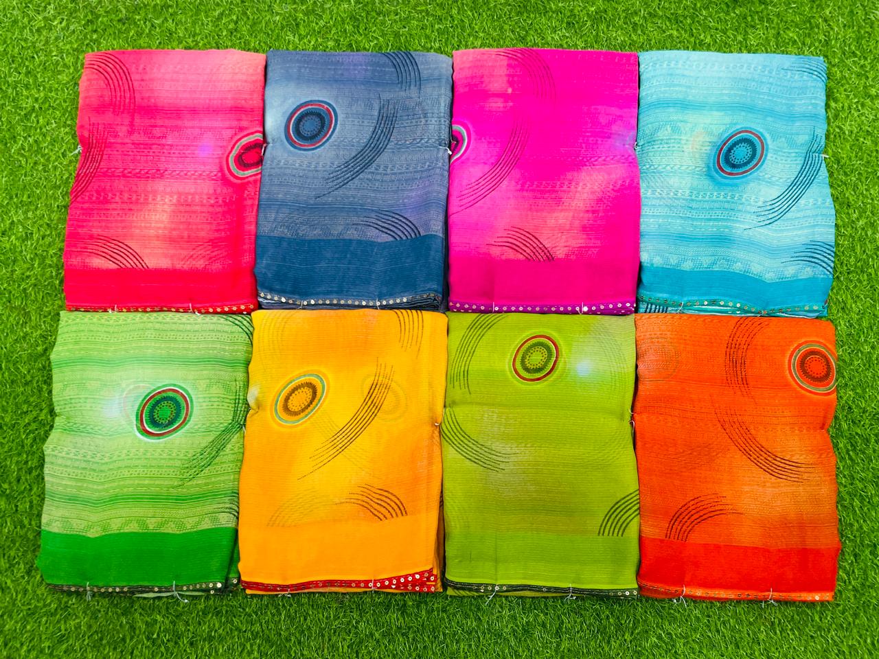 Zomato Printed-14 Soft Daily Wear Saree – Multicolor Leaf Print-8 Pcs Set-M.R. Saree Emporium