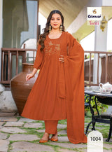 TANVI Vol 1 Mal Chanderi Anarkali Handwork 8 Pcs Set