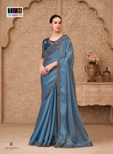 TFH Silver Screen-22 Designer Satin Crush Georgette Saree with Tussar Silk Blouse – M.R. Saree Emporium