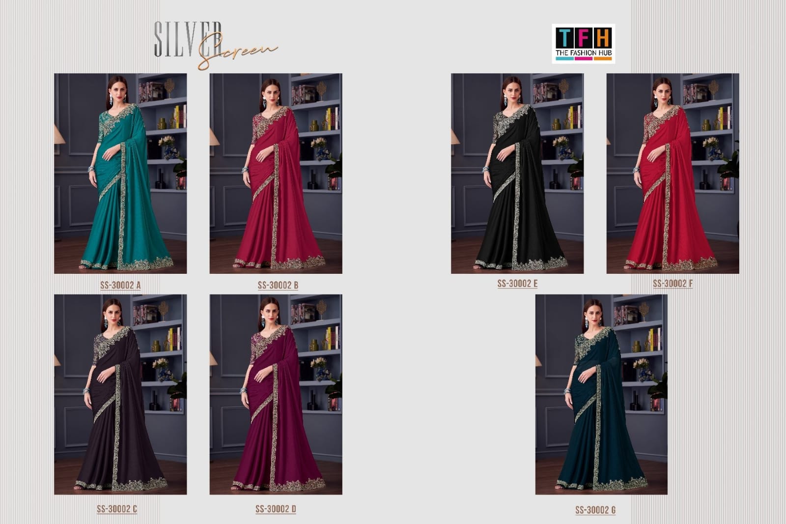 TFH Silver Screen Edition Hits SS-30002 Hit Design Party Wear Saree - 7 Pcs Set