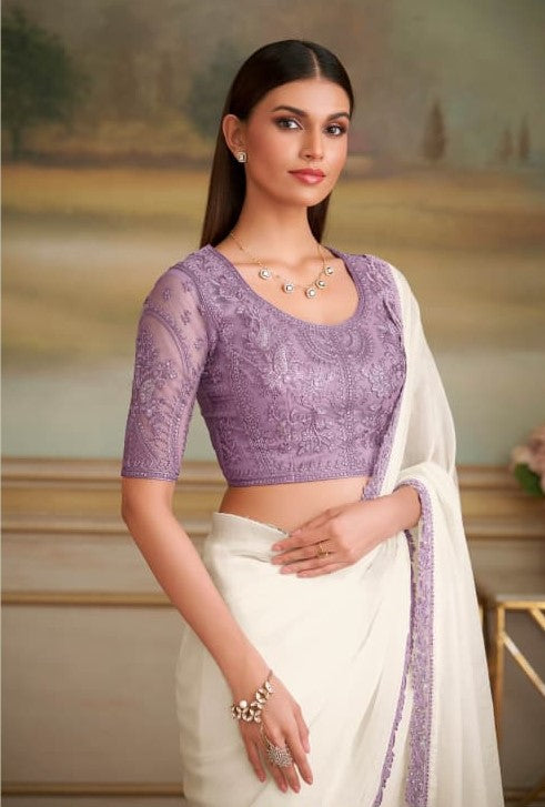 TFH SLS-8103 White Fancy Fabric Party Wear Saree