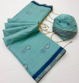Tapti Cotton Saree - Jamdani Weaving Border & Pichwai Pallu-6 Pcs Set.