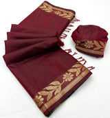 Tapti Cotton Saree with Jamdani Weaving & Zari Border-6 Pcs Set
