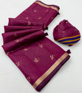 Tapti Cotton Saree with Jamdani Weaving & Zari Border-6 Pcs Set