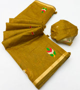 RajMata Series Jamdani Cotton Saree with Zari Border