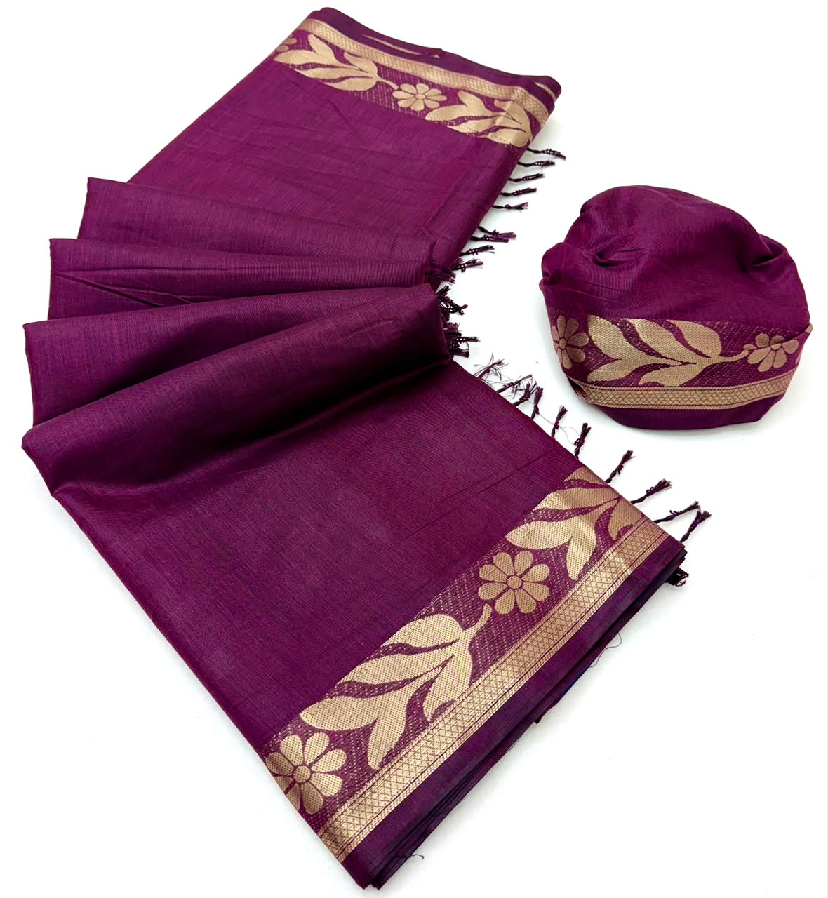 Tapti Cotton Saree with Jamdani Weaving & Zari Border-6 Pcs Set