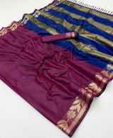 Tapti Cotton Saree with Jamdani Weaving & Zari Border-6 Pcs Set