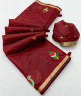 RajMata Series Jamdani Cotton Saree with Zari Border