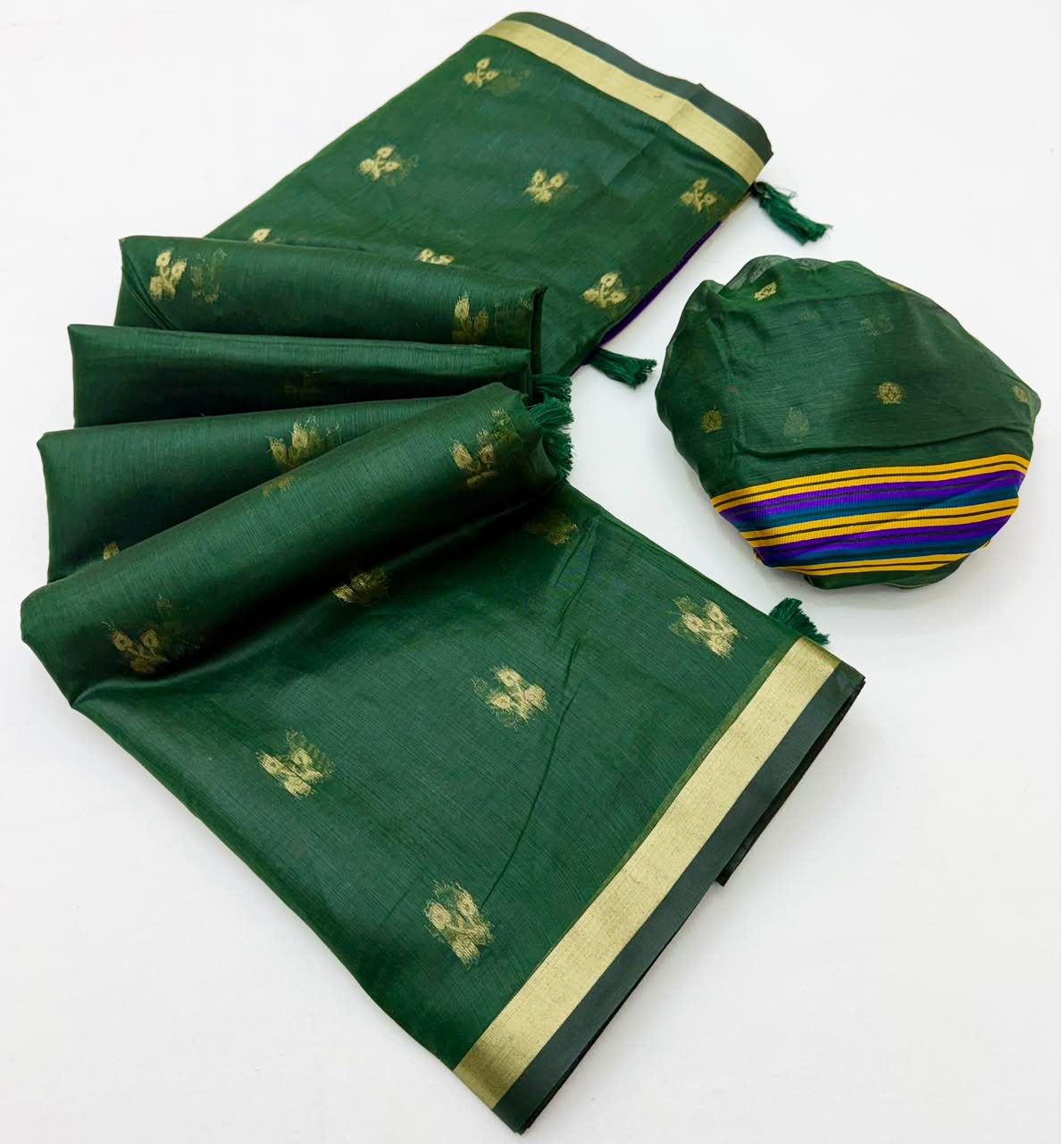 Tapti Cotton Saree with Jamdani Weaving & Zari Border-6 Pcs Set