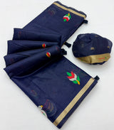 RajMata Series Jamdani Cotton Saree with Zari Border