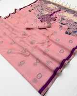 Tapti Cotton Saree - Jamdani Weaving Border & Pichwai Pallu-6 Pcs Set.