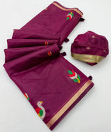 RajMata Series Jamdani Cotton Saree with Zari Border
