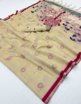 Tapti Cotton Saree - Jamdani Weaving Border & Pichwai Pallu-6 Pcs Set.