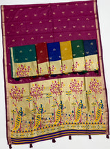 Tapti Cotton Saree with Jamdani Weaving & Zari Border-6 Pcs Set