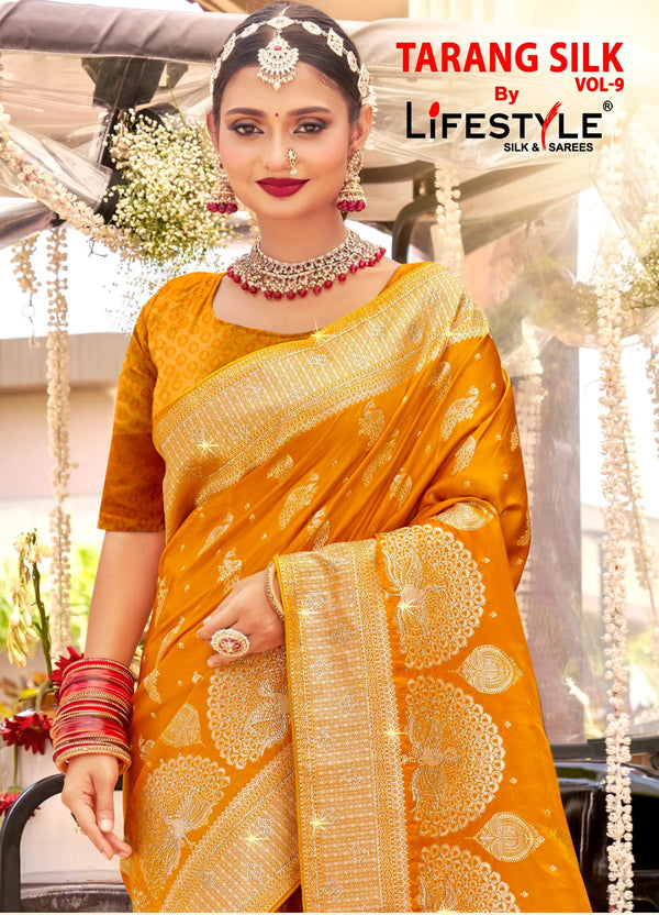 Lifestyle Tarang Silk Vol-09 – Kanchi Silk Fancy Saree with Mor Design & Rich Pallu (6 Pcs Set) – M.R. Saree Emporium