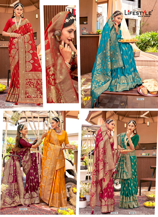 Lifestyle Tarang Silk Vol-09 – Kanchi Silk Fancy Saree with Mor Design & Rich Pallu (6 Pcs Set) – M.R. Saree Emporium