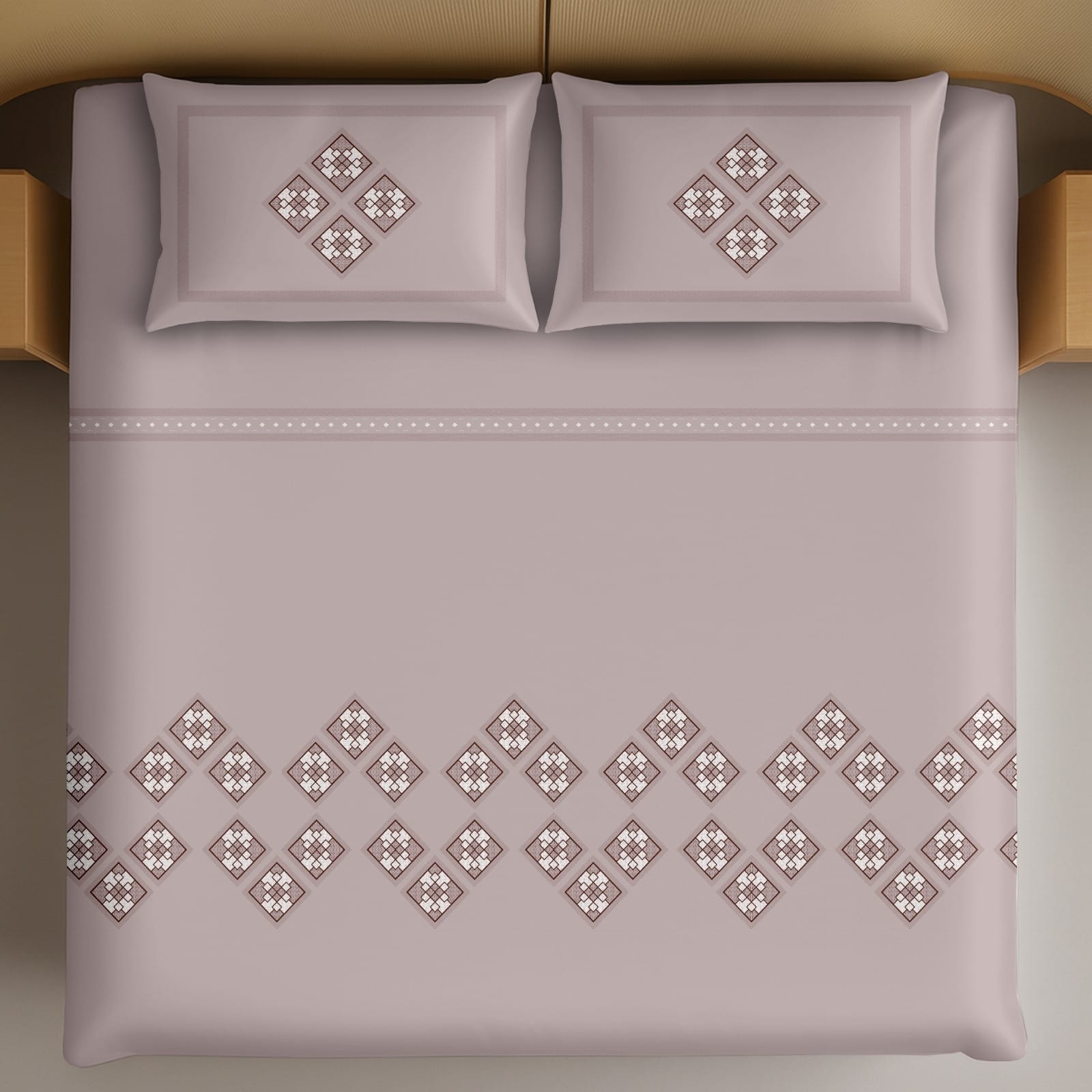 Beige Thread Square Pattern King Size Cotton Bedsheet With 2 Pillow Cover-M.R. Saree Emporium