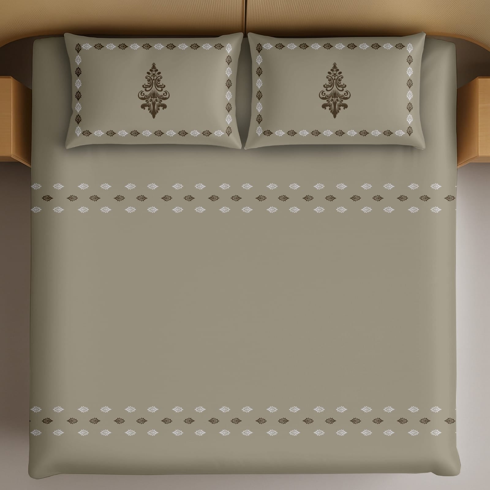 Thread Square Olive Beige Royal Floral Pattern King Size Cotton Bedsheet With 2 Pillow Covers-M.R. Saree Emporium