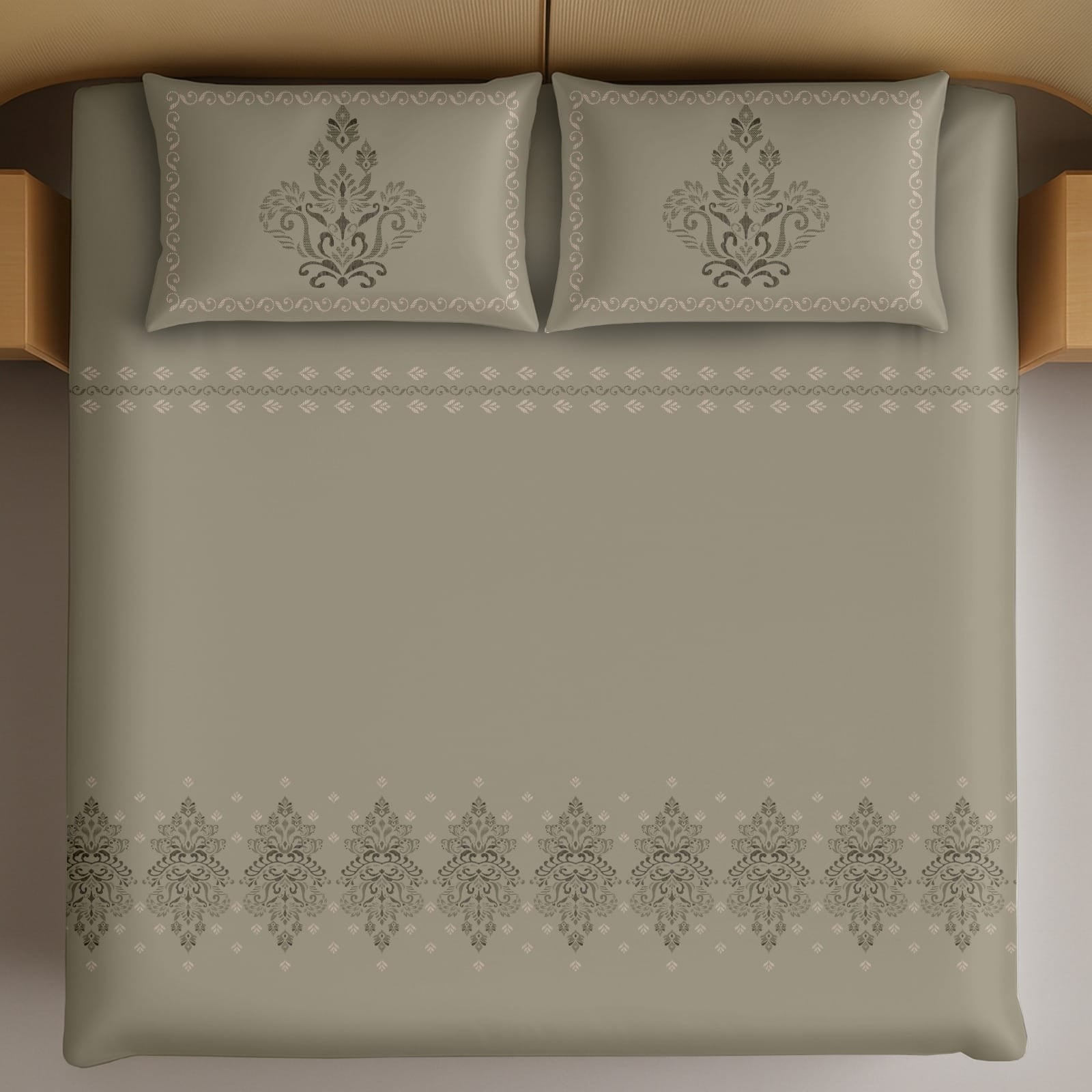 Thread Square Taupe Floral Ethnic Pattern King Size Cotton Bedsheet With 2 Pillow Covers | M.R. Saree Emporium