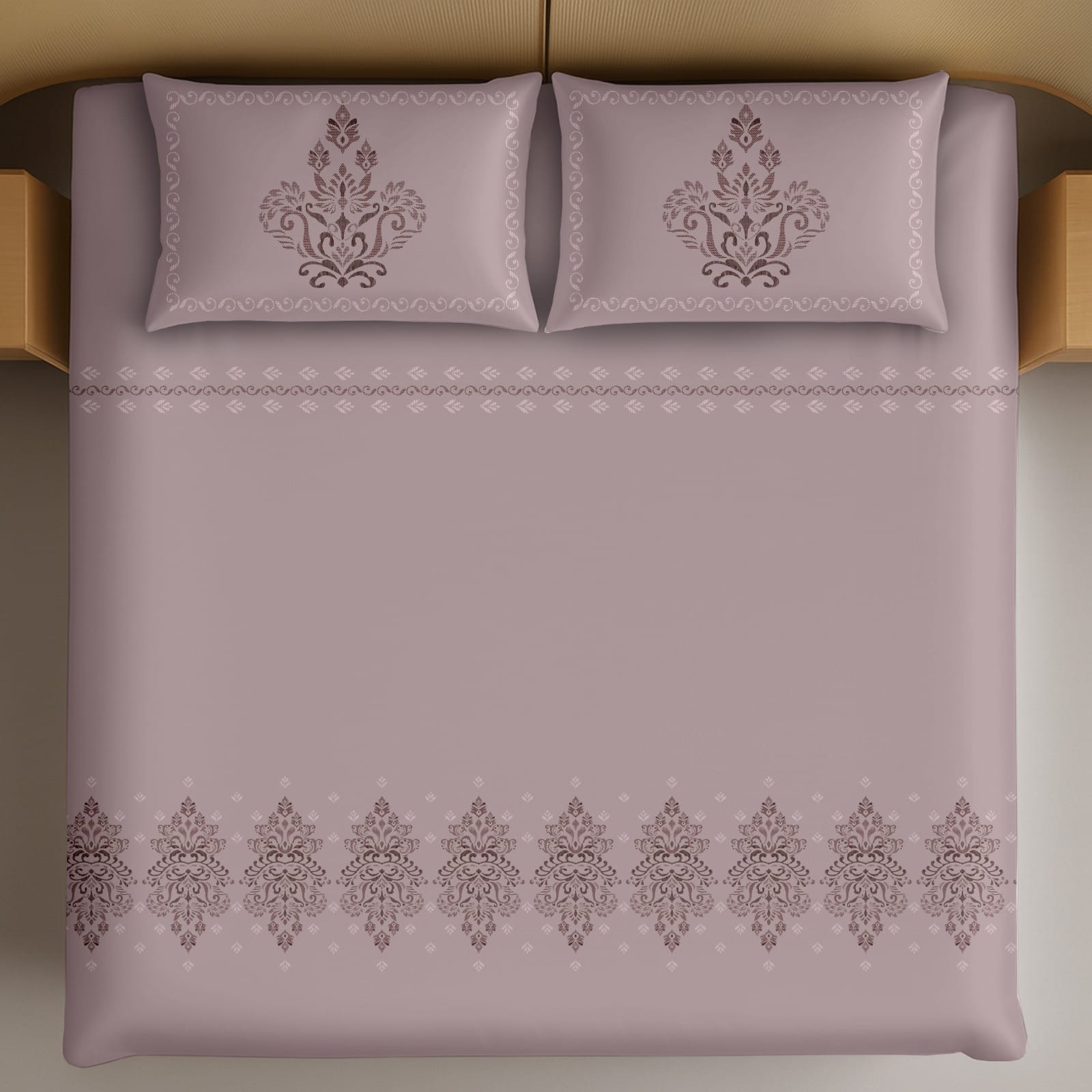Thread Square Mauve Floral Ethnic Pattern King Size Cotton Bedsheet With 2 Pillow Covers-M.R. Saree Emporium