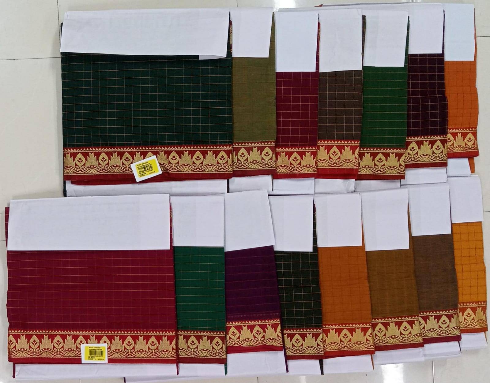 Tower Checks Cotton Saree Collection – 15 PCS Set Traditional Zari Border-M.R. Saree Emporium