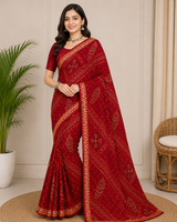 Latest Bandhani Chiffon Saree - Traditional Designer 6 Pcs Wholesale Set