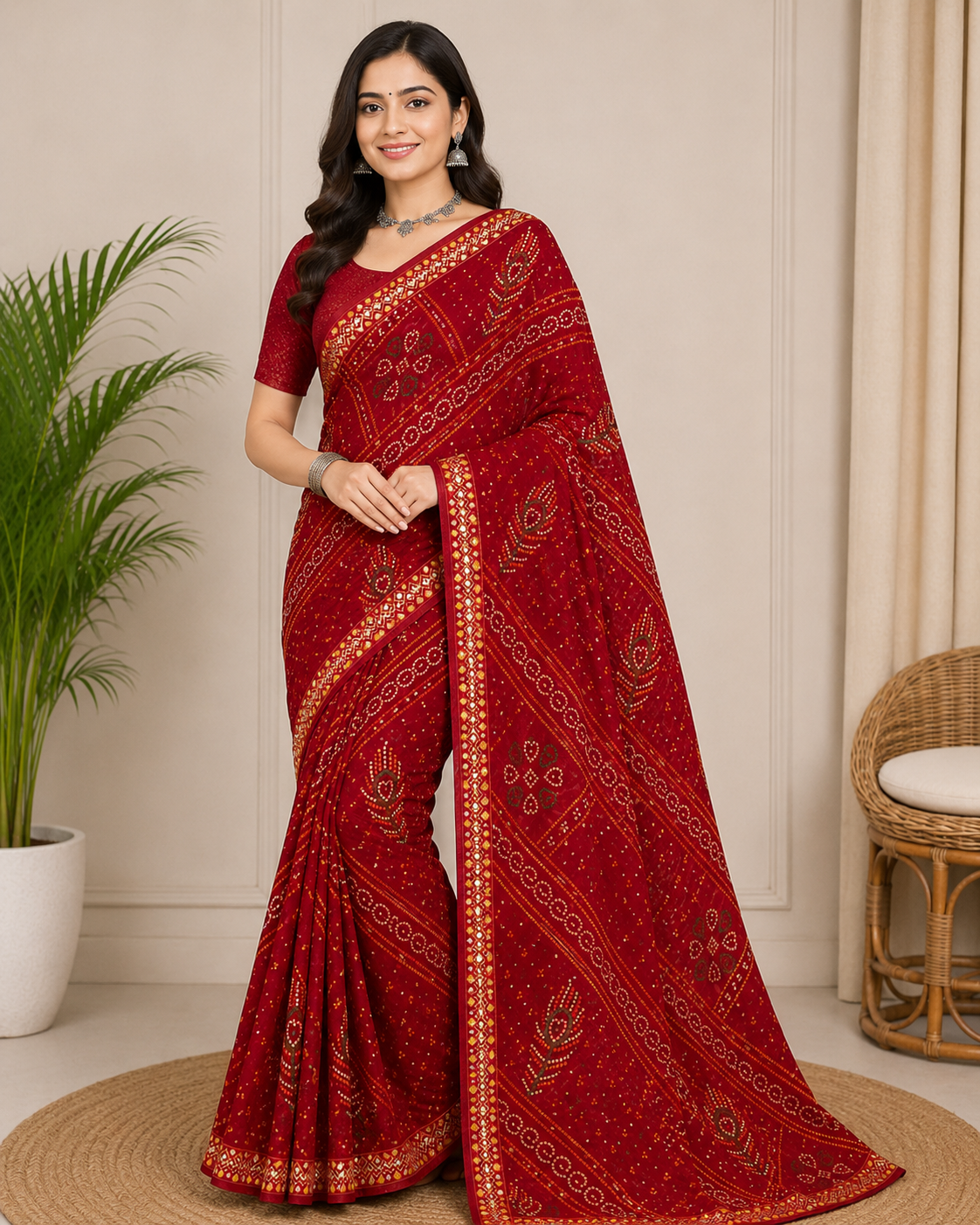 Latest Bandhani Chiffon Saree - Traditional Designer 6 Pcs Wholesale Set
