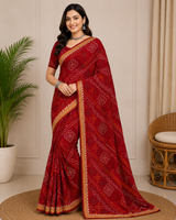 Latest Bandhani Chiffon Saree - Traditional Designer 6 Pcs Wholesale Set