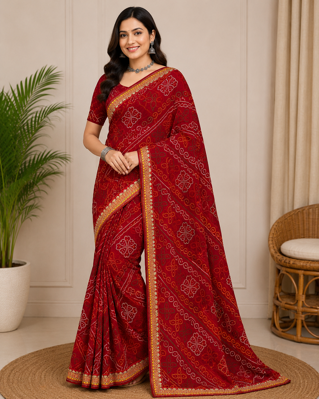 Latest Bandhani Chiffon Saree - Traditional Designer 6 Pcs Wholesale Set
