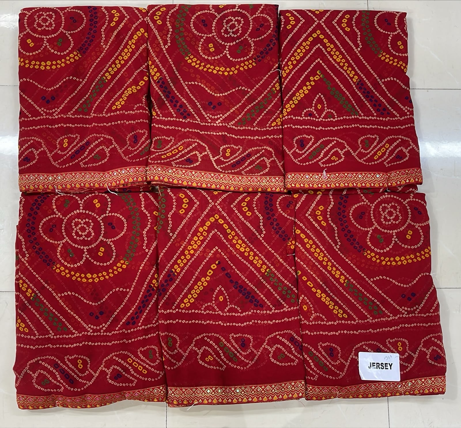 Latest Bandhani Chiffon Saree - Designer Floral Print 6 Pcs Wholesale Set