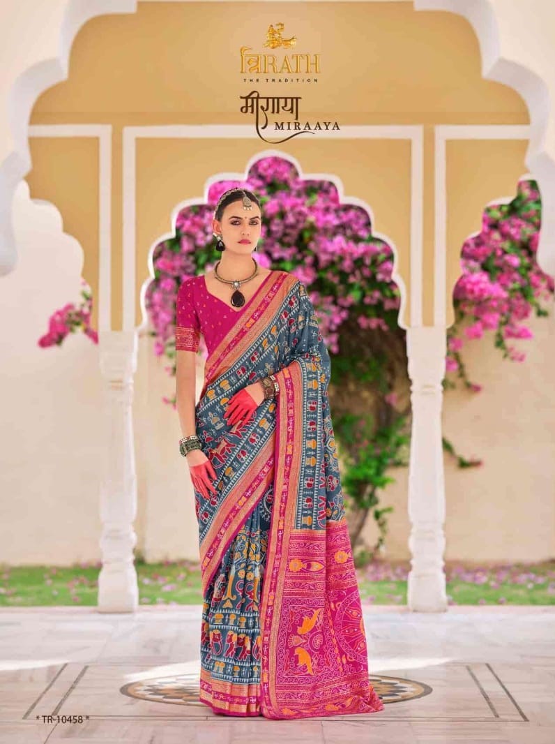 Trirath Miraaya Grey Pink Mercerized Sigma Silk Traditional Designer Saree D.No TR-10458 (Single Piece) – M.R. Saree Emporium