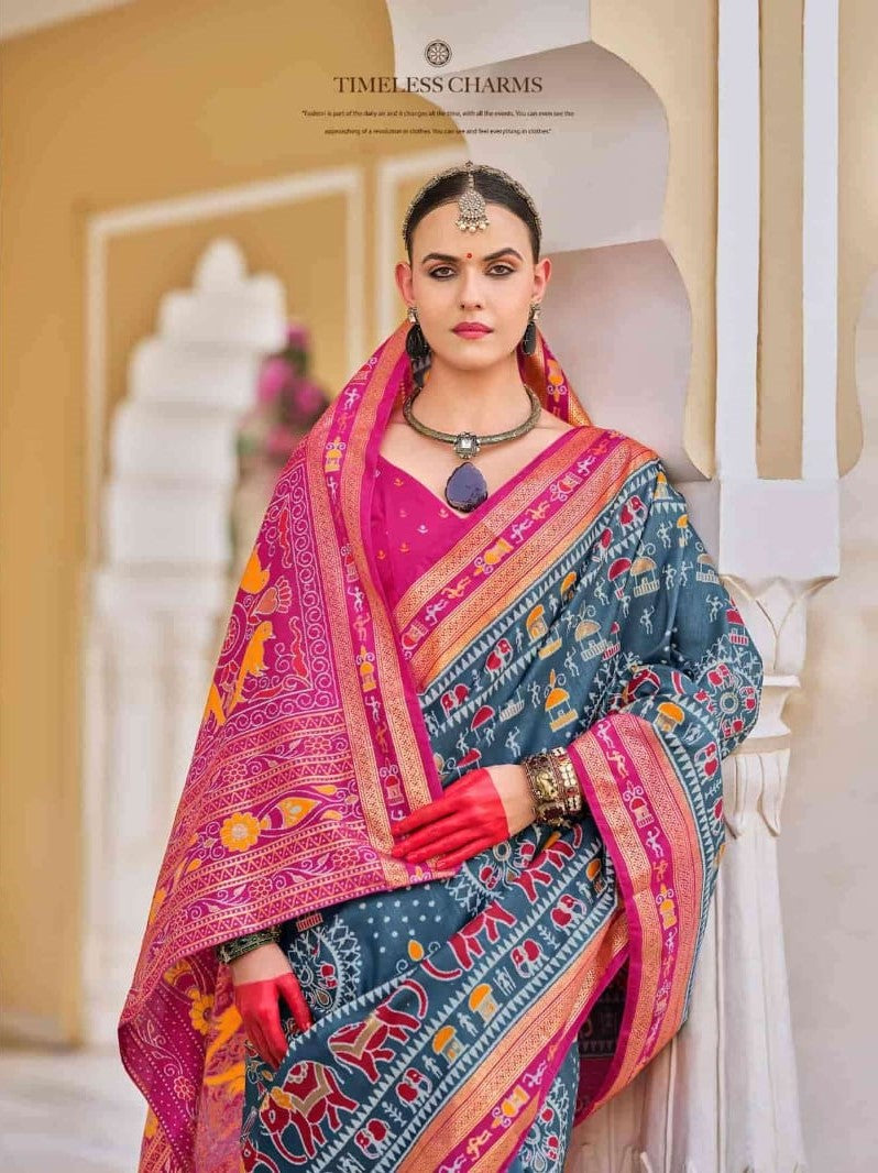 Trirath Miraaya Grey Pink Mercerized Sigma Silk Traditional Designer Saree D.No TR-10458 (Single Piece) – M.R. Saree Emporium