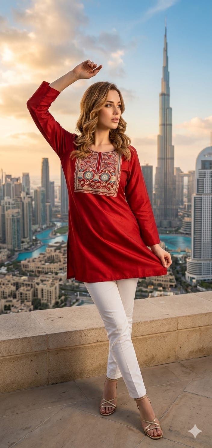 Gaji Silk Tunic Vol 4 Embroidered Women's Tunic Top L-XXL - 4 Pcs Set