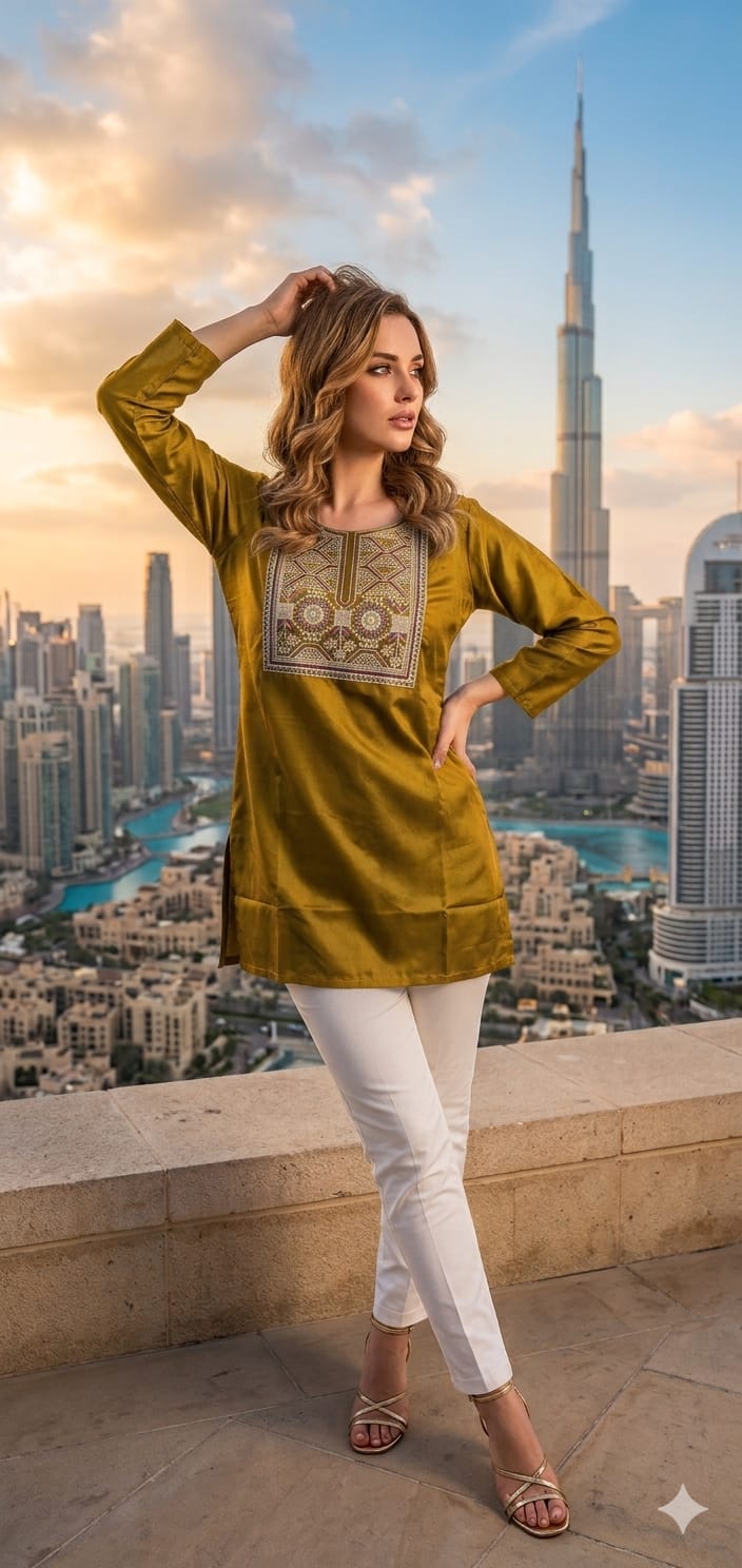 Gaji Silk Tunic Vol 4 Embroidered Women's Tunic Top L-XXL - 4 Pcs Set