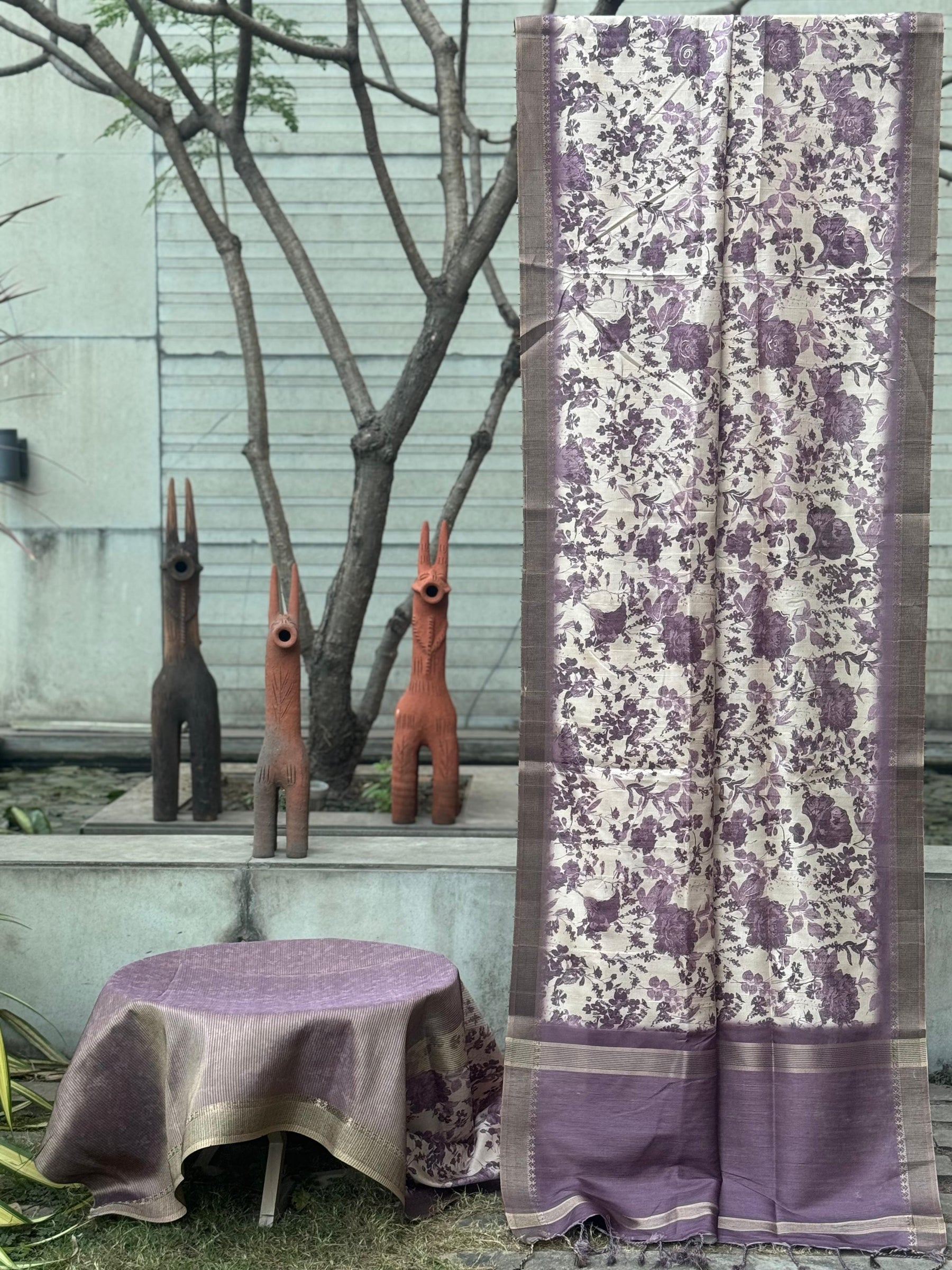 Samta Silk Tussar Silk Feel Designer Saree 6 Pcs Set with Jacquard Border & Handloom Pallu – M.R. Saree Emporium