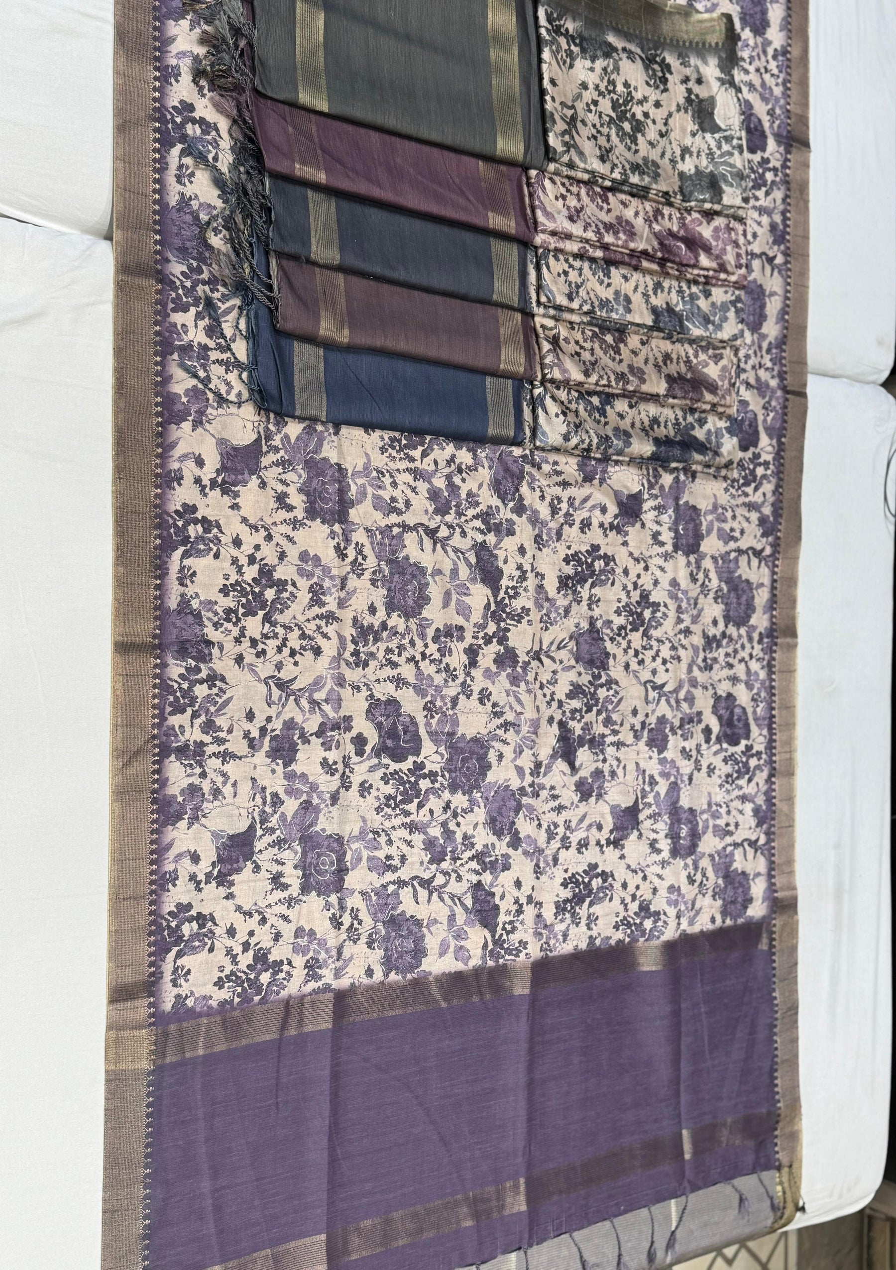 Samta Silk Tussar Silk Feel Designer Saree 6 Pcs Set with Jacquard Border & Handloom Pallu – M.R. Saree Emporium