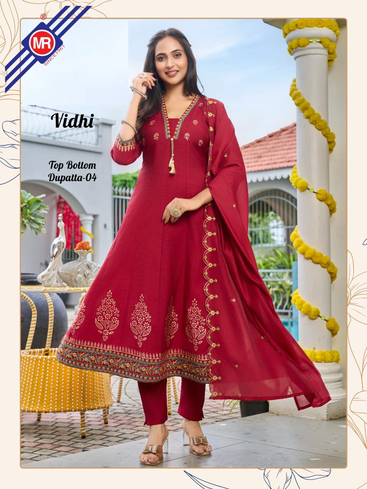 VIDHI – Stitched 3 Piece Anarkali Concept Dress | Vertican Top & Bottom | Chanderi Dupatta – M.R. Saree Emporium