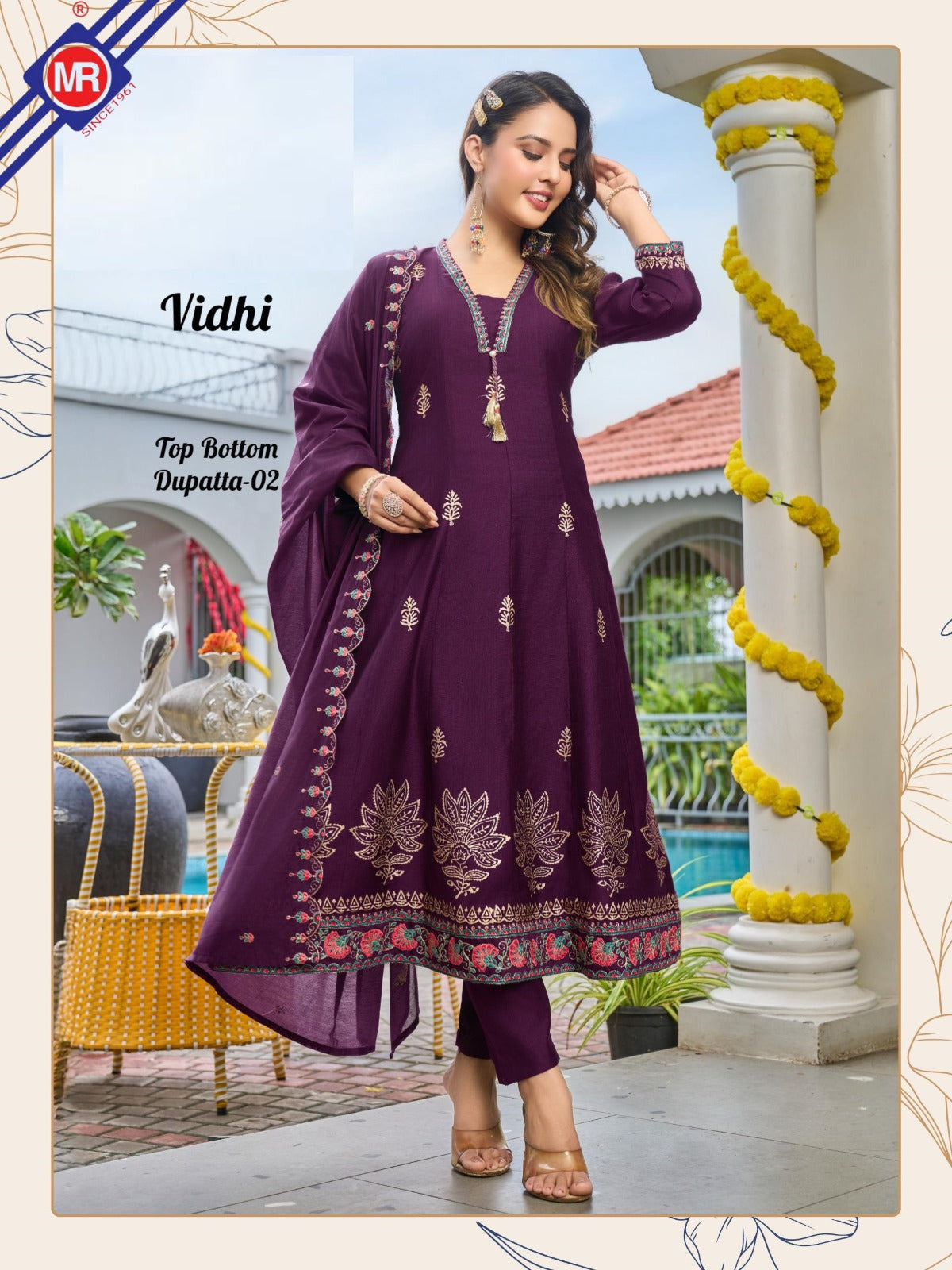 VIDHI – Stitched 3 Piece Anarkali Concept Dress | Vertican Top & Bottom | Chanderi Dupatta – M.R. Saree Emporium