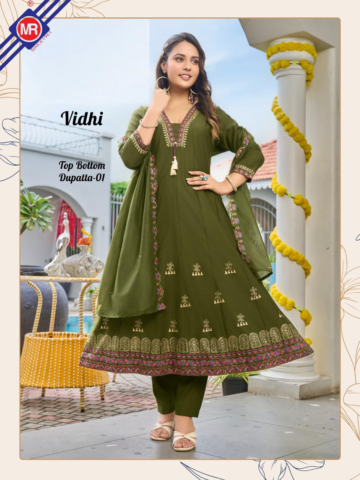 VIDHI – Stitched 3 Piece Anarkali Concept Dress | Vertican Top & Bottom | Chanderi Dupatta – M.R. Saree Emporium