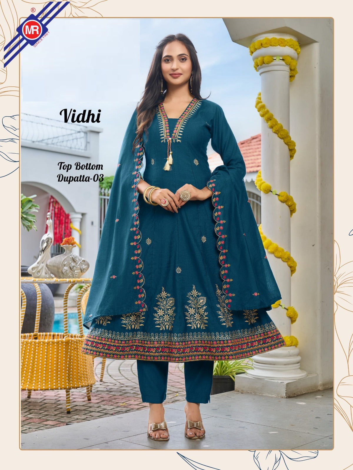 VIDHI – Stitched 3 Piece Anarkali Concept Dress | Vertican Top & Bottom | Chanderi Dupatta – M.R. Saree Emporium