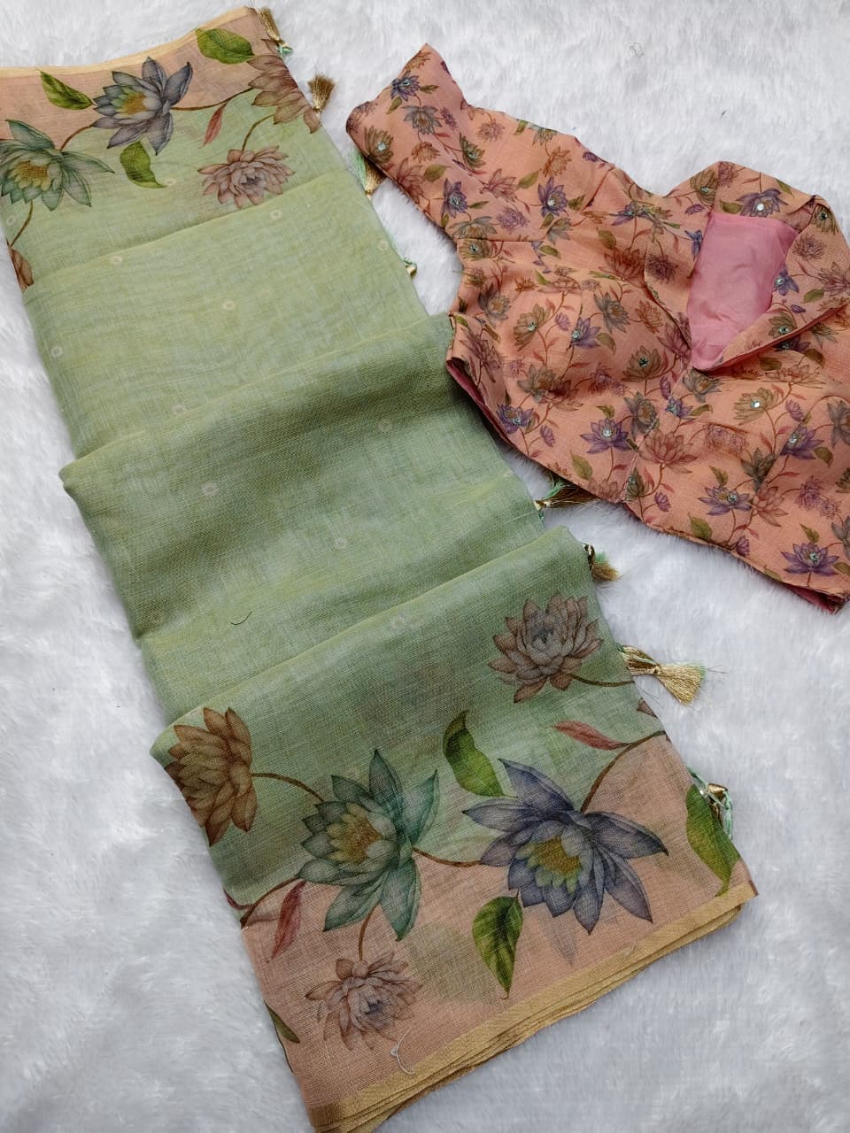 Vallabhi Digital Print Linen Silk Saree - Designer Blouse Included - Premium Printed Saree Collection - M.R. Saree Emporium