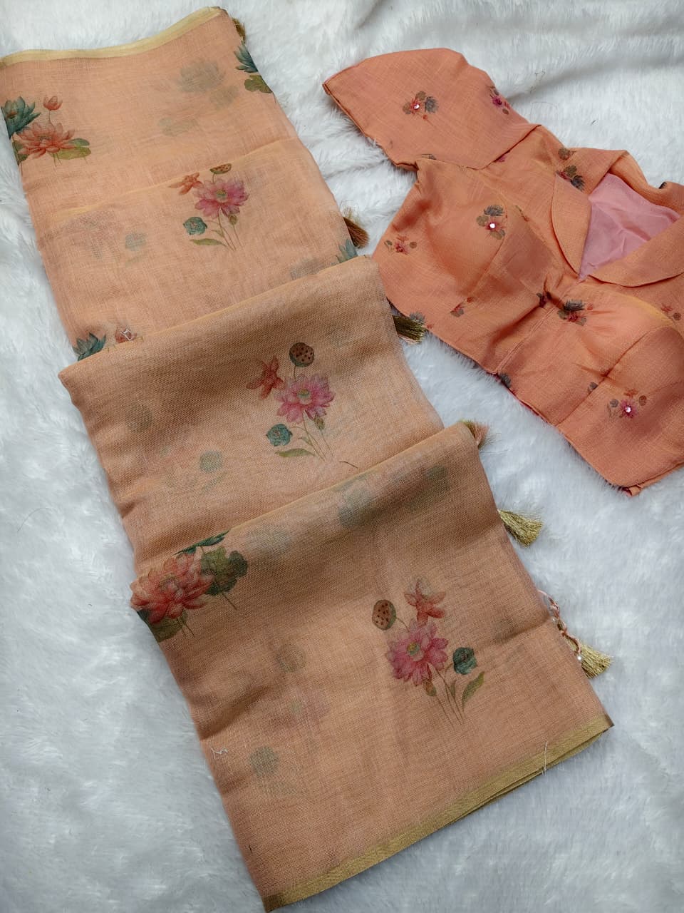 Vallabhi Digital Print Linen Silk Saree - Designer Blouse Included - Premium Printed Saree Collection - M.R. Saree Emporium