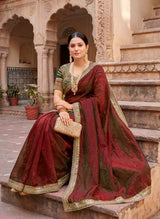 Vallabhi Prints Krishnakali Fancy Saree with Embroidery Stitched Ready Blouse – M.R. Saree Emporium (4 Pcs Set)