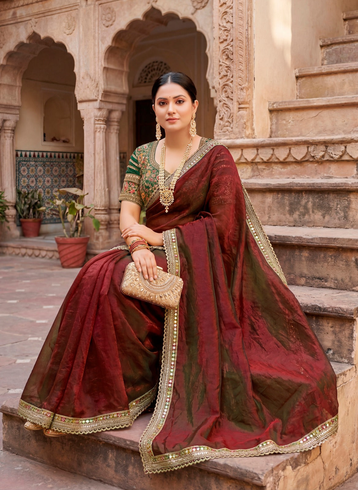 Vallabhi Prints Krishnakali Fancy Saree with Embroidery Stitched Ready Blouse – M.R. Saree Emporium (4 Pcs Set)