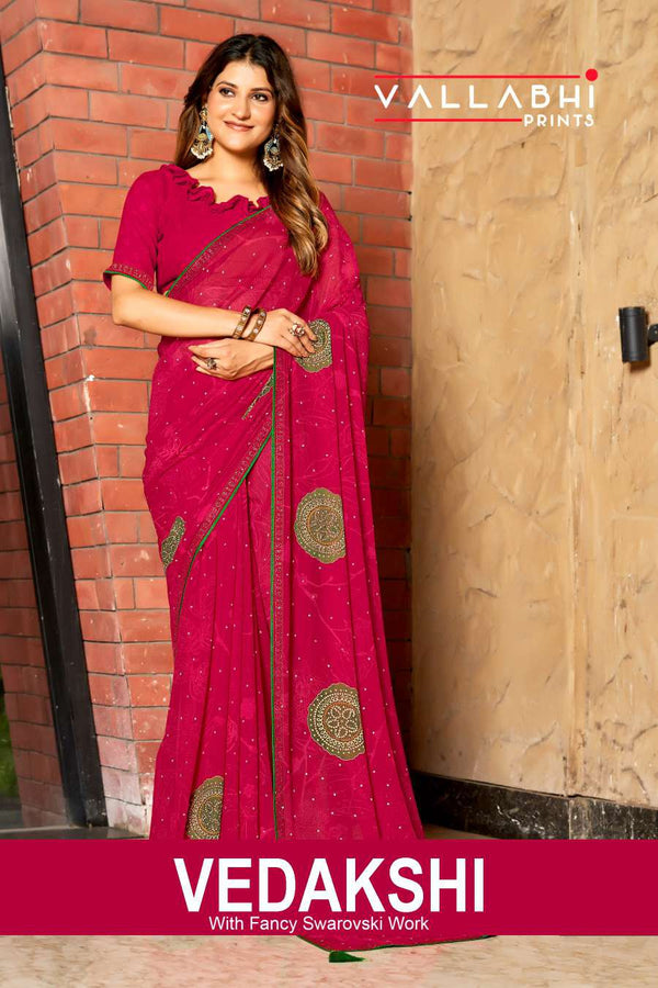 Vedakshi Fancy Print Saree – Swarovski Work M.R. Saree Emporium